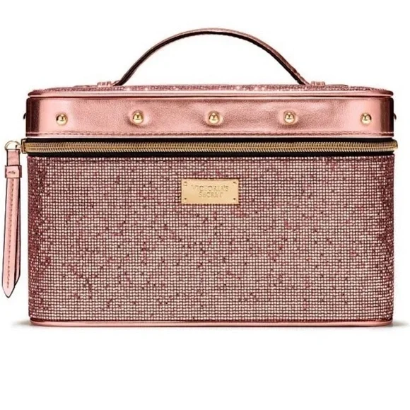 RARE Limited Edition Victoria’s Secret Glitter Runway Train Case Rose Gold - Picture 2 of 5